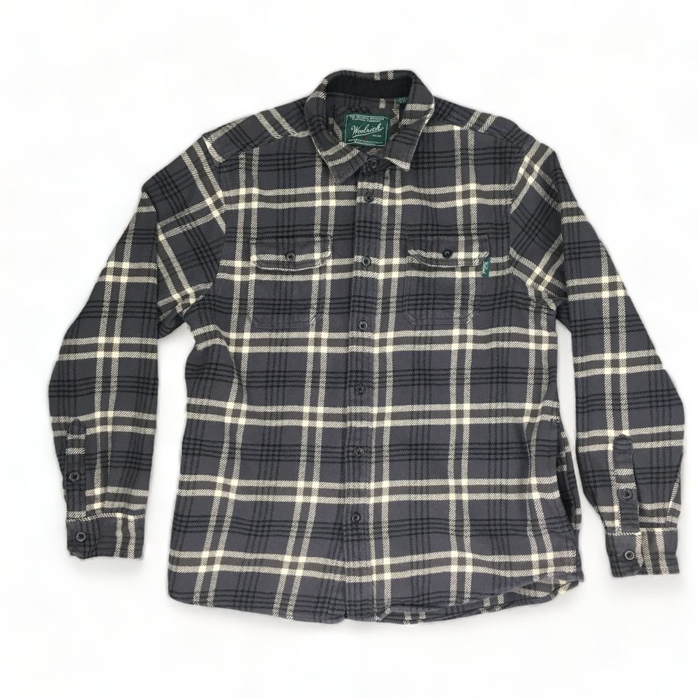 Woolrich Brawny Flannel Shirt Pockets Side Pocket Heavy Weight Gray Mens XL